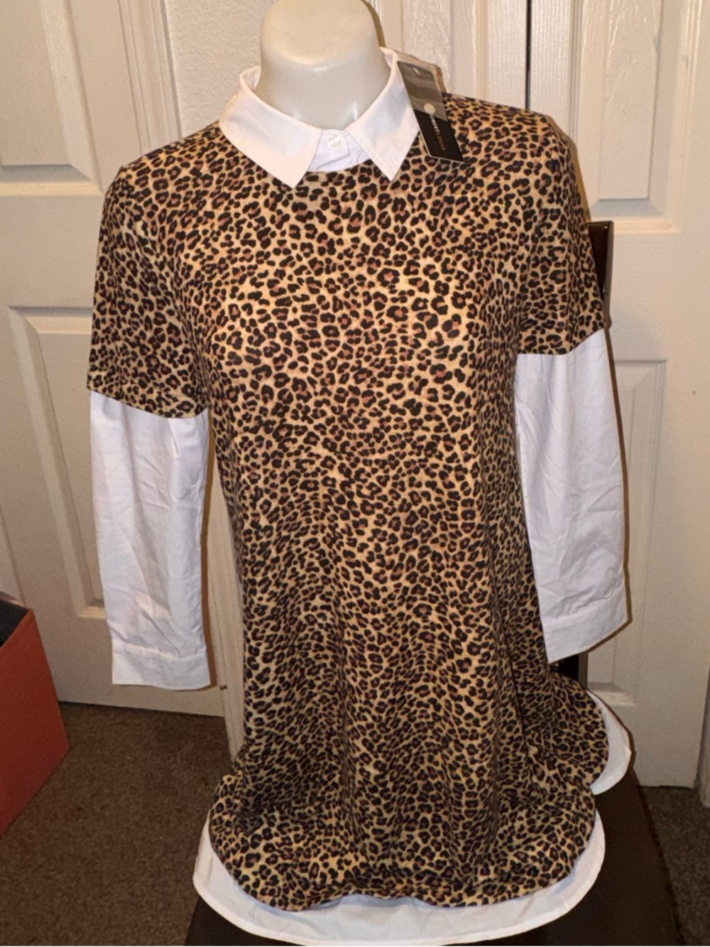 Robert Louis Leopard Print Dress with White Collar